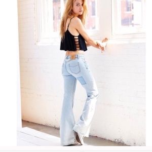 Wide leg flare light wash retro jeans